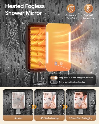 Gospire Heated Fogless Shower Mirror with Light - Black