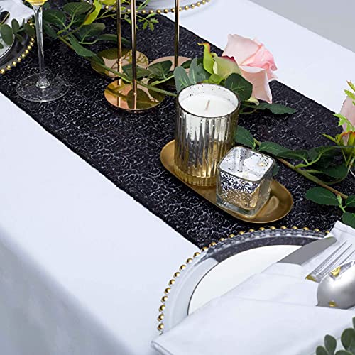 Black Sequin Table Runner 12x108 Inch Set of 2 for Elegant Party Decor