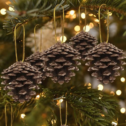 50 Pack Natural Pine Cones for Crafts and Holiday Decor - 1.96 Inches with Gold String - Rustic Christmas Ornaments & Table Decorations