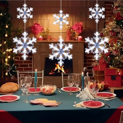 White Snowflake Christmas Window Lights Set - Battery Operated with Suction Cups