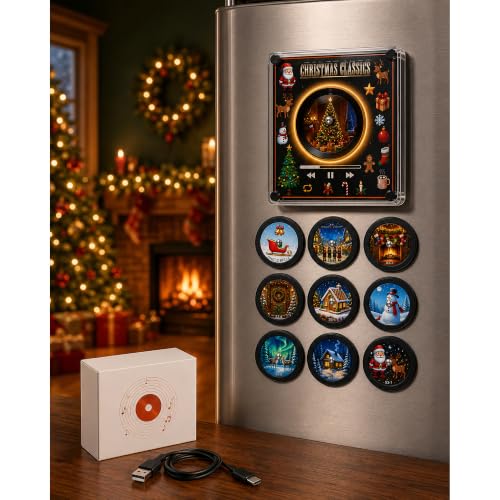 Christmas Magnetic Vinyl Record Player for Fridge Set-C NFC Music Box Holiday Decor