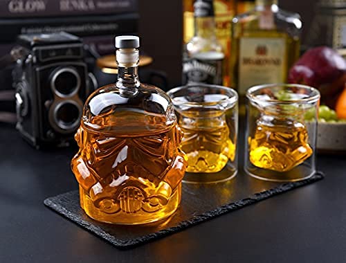 IITaozi Transparent Creative Whiskey Decanter Set Stormtrooper Bottle With 2 Glass for Wine, Brandy, Scotch, Vodka, Liquor750ml