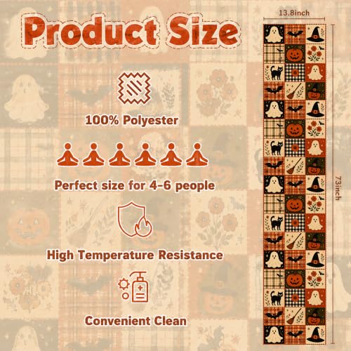 Halloween Patchwork Table Runner - Rustic Farmhouse Style, 73x13.8 Inches
