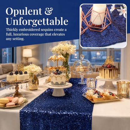 20-Pack Navy Blue Sequin Table Runners 12x108 Inches for Parties & Events