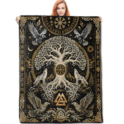 Viking Tree of Life Blanket - Soft Flannel Throw for Home & Travel