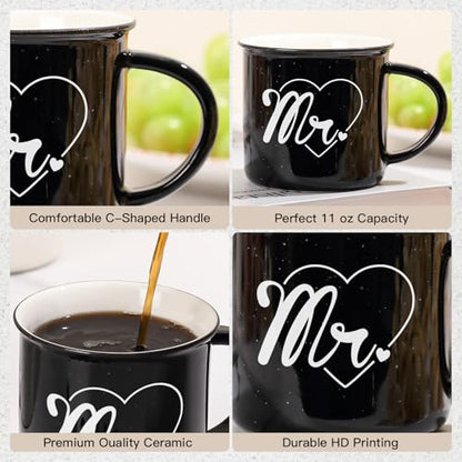 Mr & Mrs Wedding Coffee Mug Set of 2 - 10 Ounce Bridal Shower Gift, Engagement Gift, Valentine's Day & New Year Gifts - Variation of Mr & Mrs Set