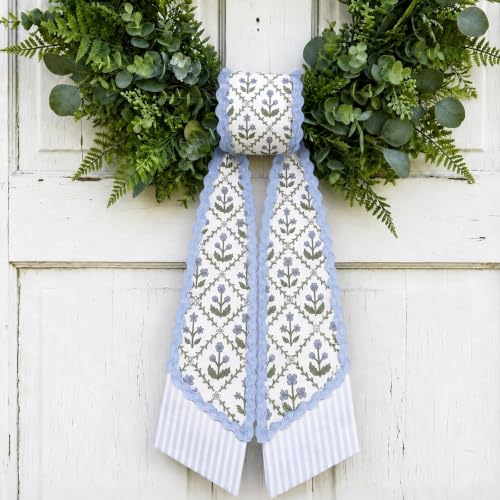 Layered Wreath Sash Set for Front Door Floral Stripe Decor - Summer Home Accent