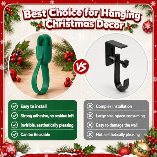 Reusable Christmas Garland Hooks with Adhesive Strips - Green Silicone Set