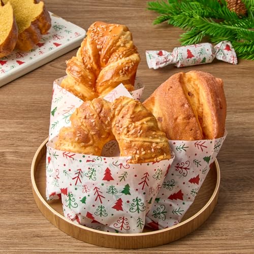 Christmas Wax Paper Sheets - Food-Grade, 10x10 Inches with Christmas Tree Pattern, 100 Sheets