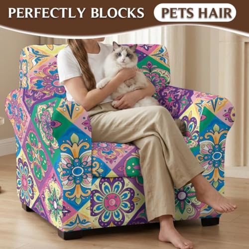 Boho Floral Mandala Sofa Chair Cover Set with Elastic Bottom - 2 Pcs