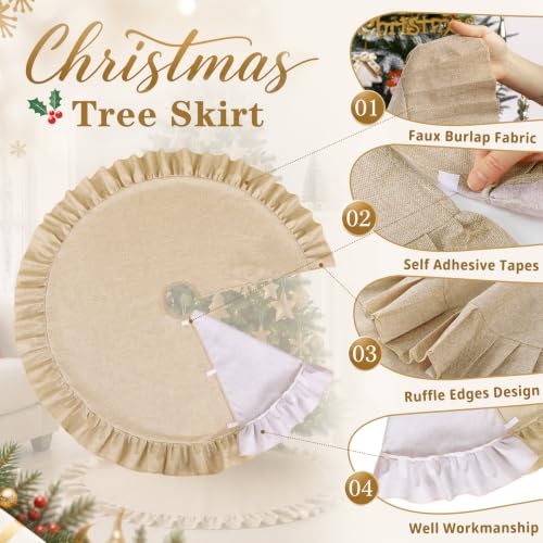 24 Inch Light Brown Burlap Christmas Tree Skirt Linen Mini Tree Mat Holiday Decor