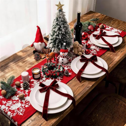 16PCS Burgundy Velvet Christmas Bows for Tree & Holiday Decor