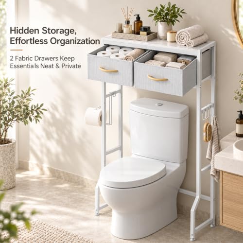 Over the Toilet Storage Shelf Short 2-Tier Bathroom Organizer White