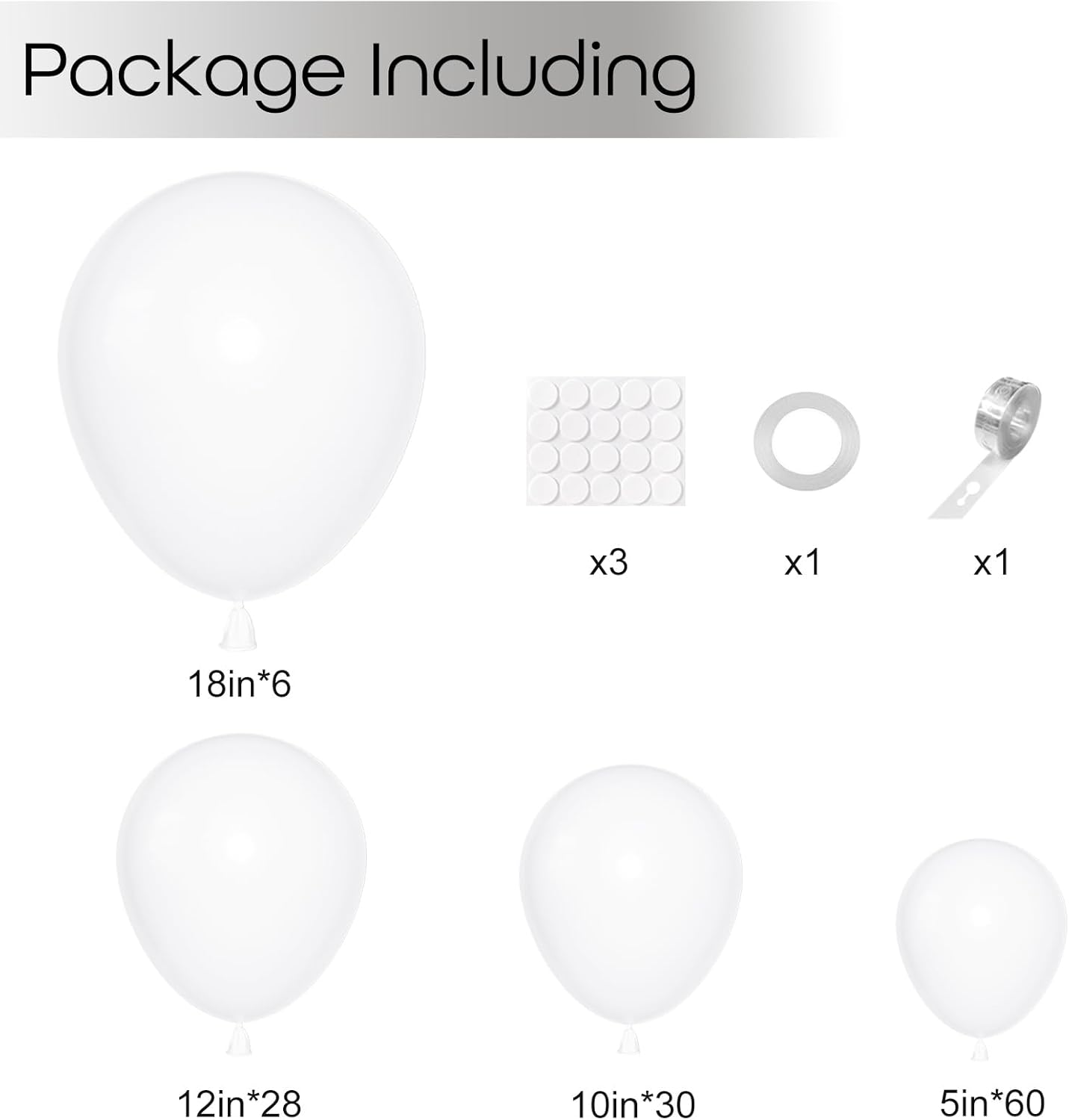 Ouddy White Balloon Set - 129 Pcs in Various Sizes with 6 Pcs 18” Matte White Balloon Arch Kit | Perfect for Birthdays, Weddings, and Celebrations