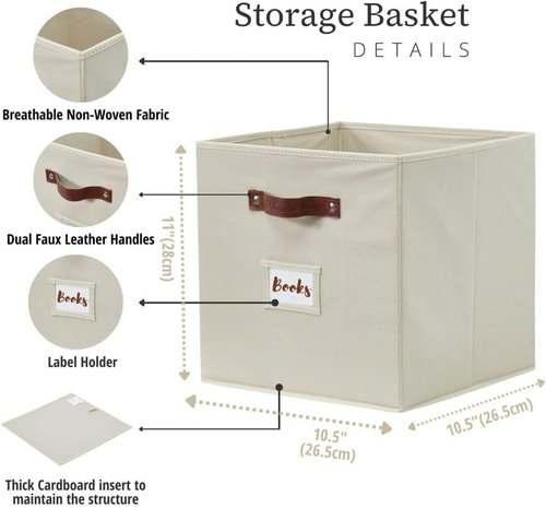 DECOMOMO Storage Bins - Cube Fabric Storage Bins with Labels | 10.5" x 11" | Set of 2, Beige