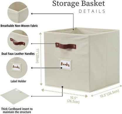 DECOMOMO Storage Bins - Cube Fabric Storage Bins with Labels | 10.5" x 11" | Set of 2, Beige