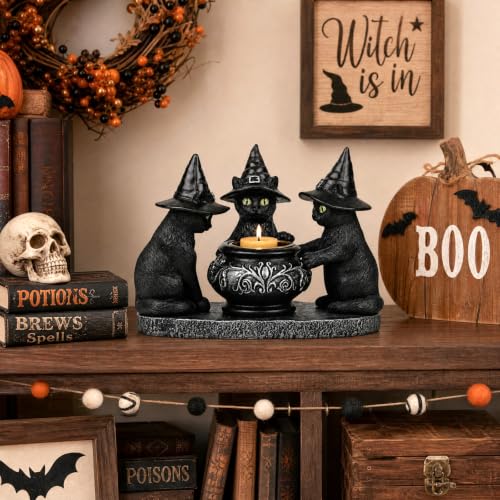 Halloween Black Cat Decorations - Resin Gothic Tabletop Centerpiece - Cat Variation