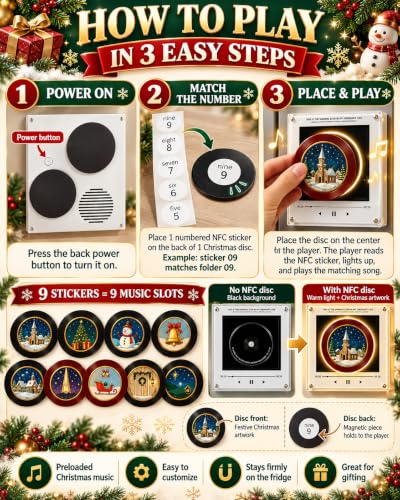 Christmas Mini Vinyl Record Player Fridge Magnet Set with NFC & LED