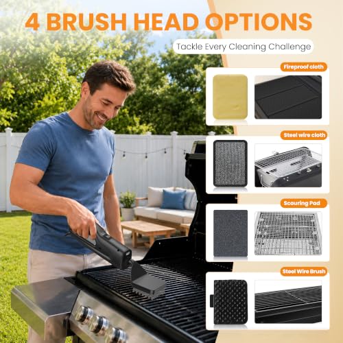 Electric Grill Brush with LED Light - Carbon Variation for Hot & Cold Cleaning