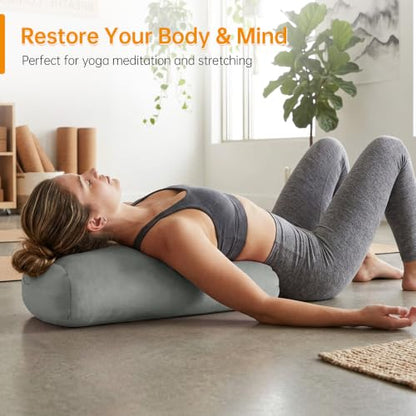 Yoga Bolster Pillow 25x12x5 Inches - Light Gray Support Cushion
