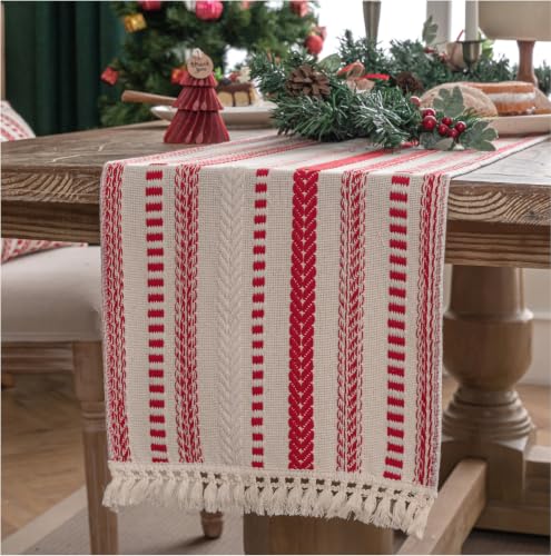 Red Boho Cotton Linen Table Runner 13x108 Inches for Holiday & Rustic Decor (Variation of THIS listing)