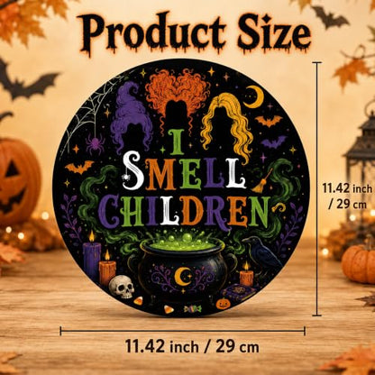 Halloween Door Sign I Smell Children - Witch Themed Front Door Decoration - Orange & Green