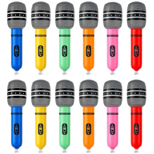 12 Pack Inflatable Microphones for Parties, 10 Inch Fake Karaoke Prop