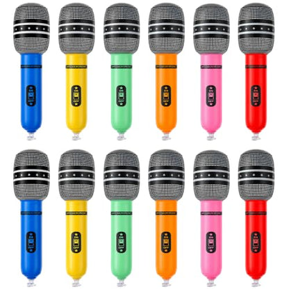 12 Pack Inflatable Microphones for Parties, 10 Inch Fake Karaoke Prop