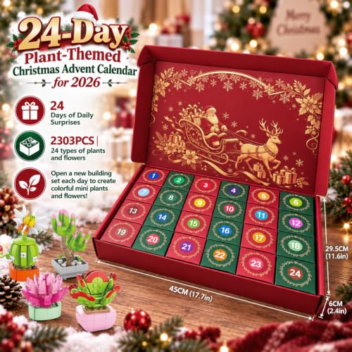 Flower Succulent Advent Calendar 2026 - 24 Mini Plant Building Blocks Kit