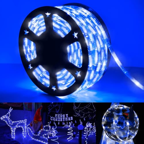 Outdoor 150ft LED Rope Lights with 8 Modes Waterproof Connectable String Lights - White & Blue