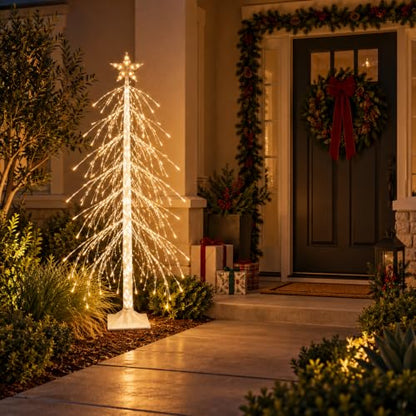 5FT Lighted Christmas Birch Tree - White Weeping Spruce with 560 LED Warm White Lights