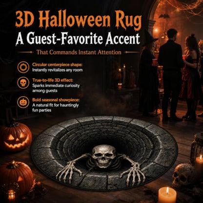 Halloween 3D Skeleton Vortex Rug - Soft Non-Slip Optical Illusion Carpet, Style 2, 24in