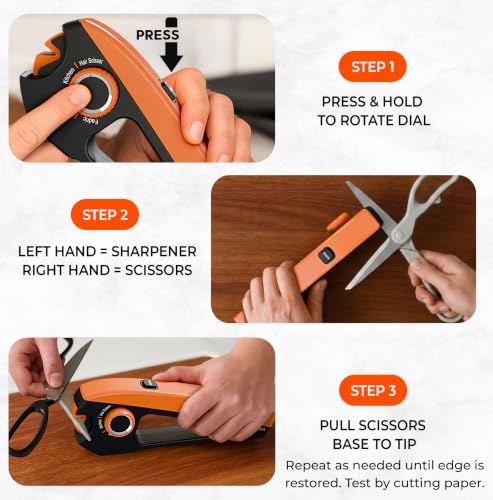 Orange Ninja Scissors Sharpener - 4 Adjustable Angles for Kitchen & Craft Scissors