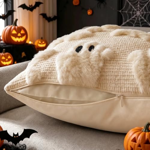 Halloween Pillow Covers 18x18 Inch Set of 2 Beige Ghost Decor