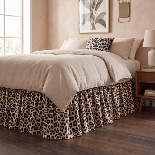 20 Inch Leopard Cheetah Print Bed Skirt with Ruffle & Elastic Fit - Variation 75x54