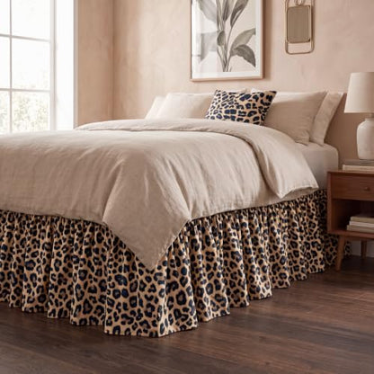20 Inch Leopard Cheetah Print Bed Skirt with Ruffle & Elastic Fit - Variation 75x54