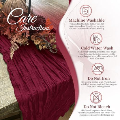 Burgundy Cheesecloth Table Runner 17x108 Inch 8 Pack Boho Gauze Fabric
