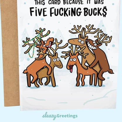 Funny Christmas Card for Adults - Hilarious Holiday Greeting with Reindeer - Inappropriate Holiday Card for Men or Women