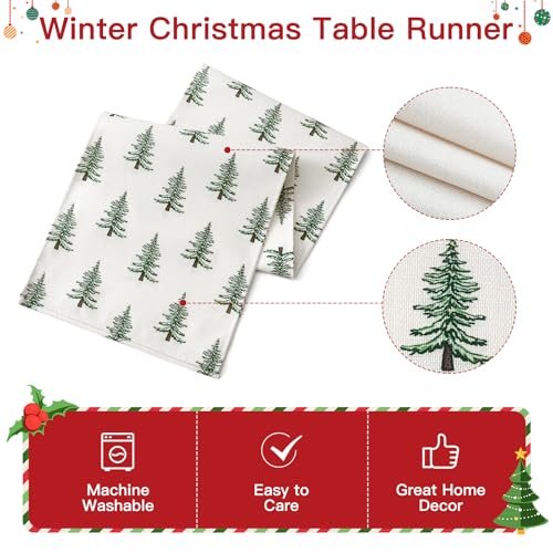 Beige Christmas Tree Table Runner 13x72 Inch Farmhouse Holiday Decor