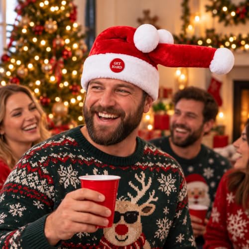 Animated Naughty Santa Hat - Funny Christmas Party Hat with Button Activation