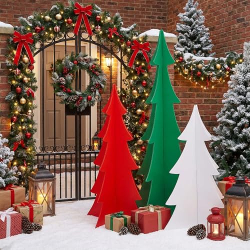 3 Pack Outdoor 3D Christmas Tree Decorations - Openwork, Multi-Size Set