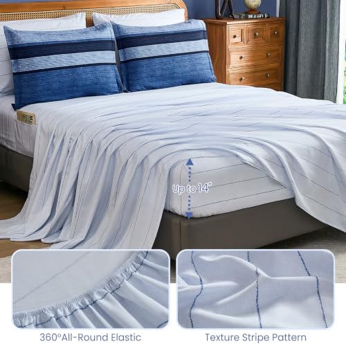 Navy Blue Queen Comforter Set 7 Pieces Striped Bed in a Bag - Soft Microfiber