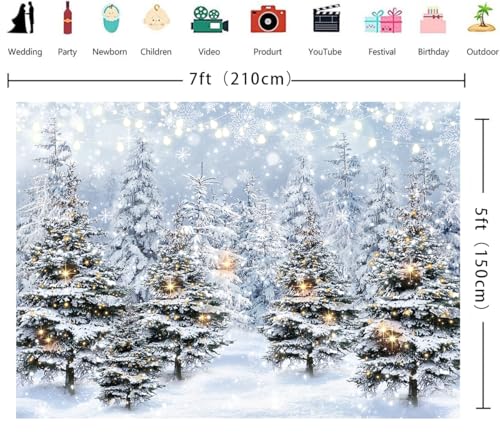 Winter Forest Photography Backdrop 7x5FT Snowy Scene Holiday Party Decoration