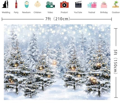 Winter Forest Photography Backdrop 7x5FT Snowy Scene Holiday Party Decoration