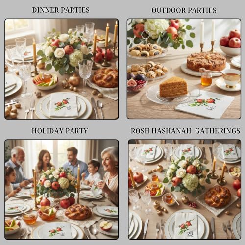 Pomegranate Watercolor Cocktail Napkins for Rosh Hashanah - 20 Pack - Linen Feel Disposable Hand Towels