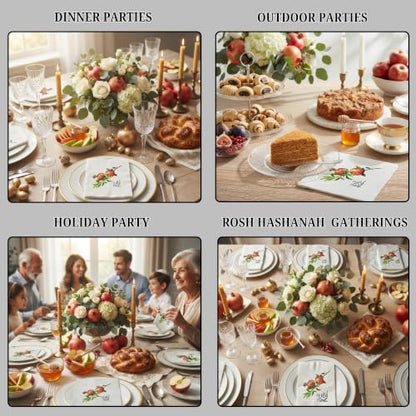 Pomegranate Watercolor Cocktail Napkins for Rosh Hashanah - 20 Pack - Linen Feel Disposable Hand Towels