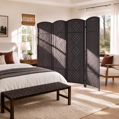 Room Divider 4-Panel Wall Partition - Mocha Brown, Full Height Folding Screen