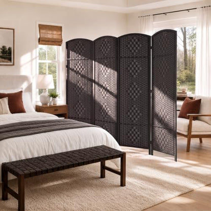 Room Divider 4-Panel Wall Partition - Mocha Brown, Full Height Folding Screen