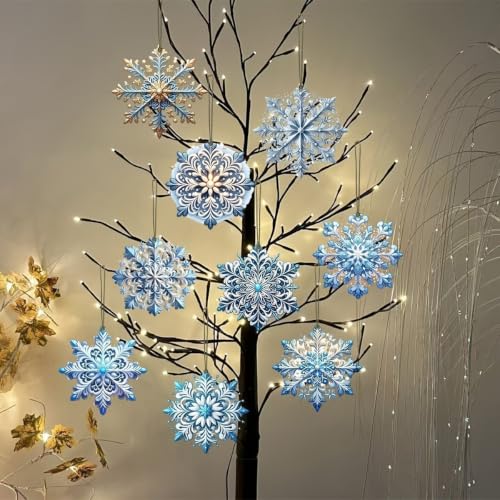 12Pcs Blue Winter Snowflake Wooden Christmas Tree Decorations - Variation of THIS listing