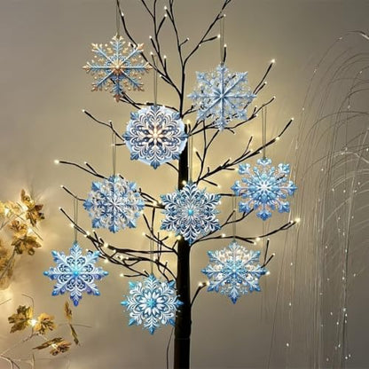 12Pcs Blue Winter Snowflake Wooden Christmas Tree Decorations - Variation of THIS listing